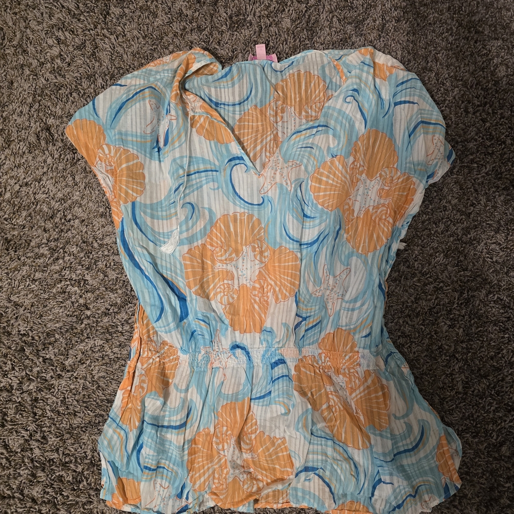Lilly Pulitzer Orange and Blue Floral Blouse